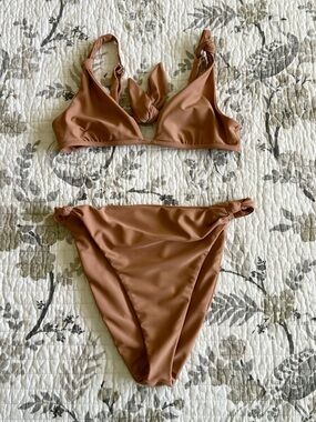 Fashion Nova High Waist Bikini Set in a Clay Nude Shade • M